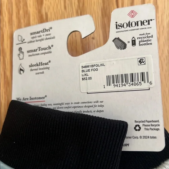 New! Isotoner women’s L/XL Blue  snow/rain repellent fleece lined gloves. - Picture 3 of 8